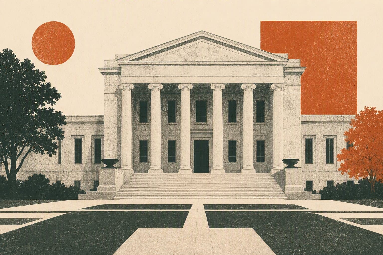 calm courthouse facade - illustration, Jake Team LLC